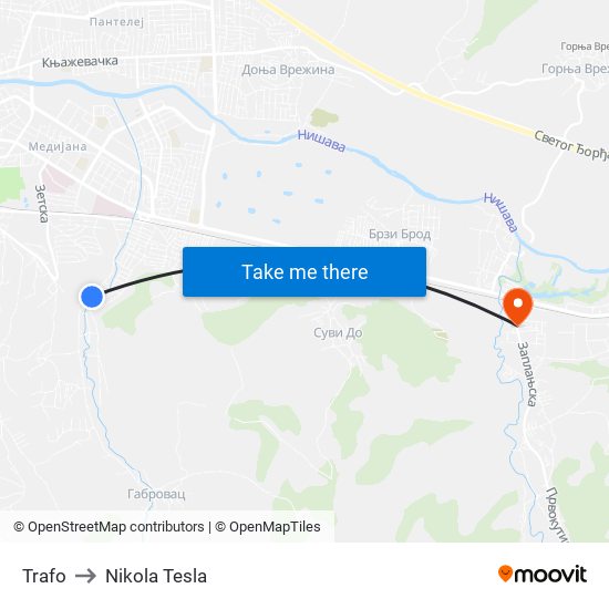 Trafo to Nikola Tesla map