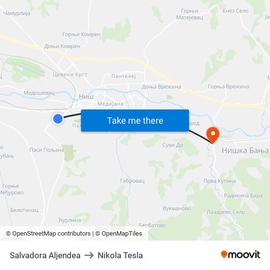 Salvadora Aljendea to Nikola Tesla map