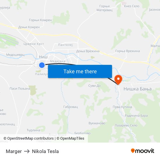 Marger to Nikola Tesla map