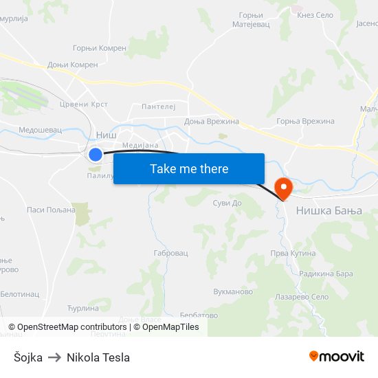 Šojka to Nikola Tesla map