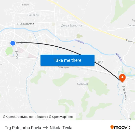 Patriarch Pavle Square to Nikola Tesla Street map