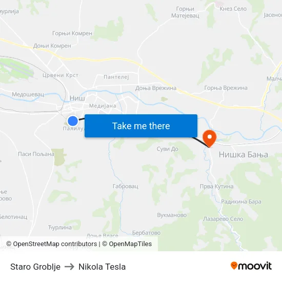 Old Cemetery to Nikola Tesla Street map