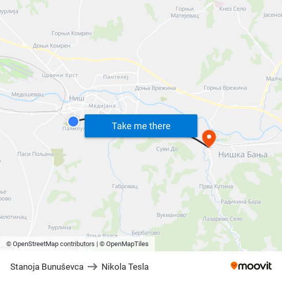 Stanoja Bunuševca to Nikola Tesla map