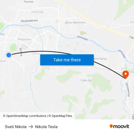 Saint Nikola to Nikola Tesla Street map