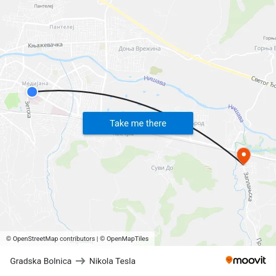 City Hospital to Nikola Tesla Street map