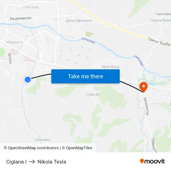 Brickyard I to Nikola Tesla Street map