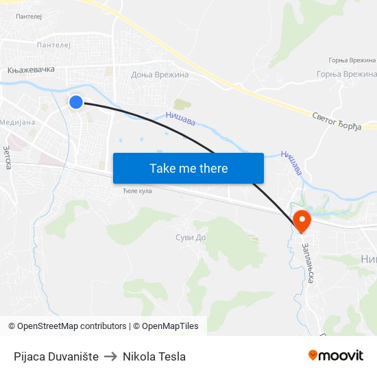 Pijaca Duvanište to Nikola Tesla map