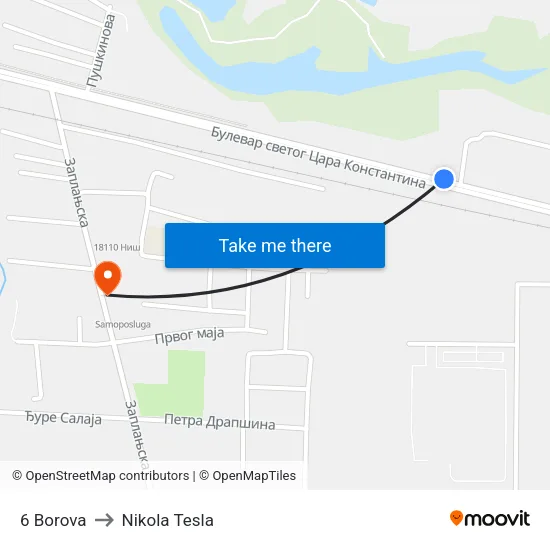 6 Pines to Nikola Tesla Street map