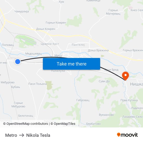 Metro to Nikola Tesla map