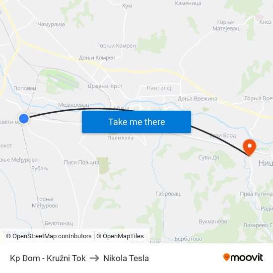 Kp Dom - Kružni Tok to Nikola Tesla map