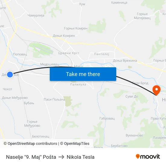 9th May Settlement Post Office to Nikola Tesla Street map