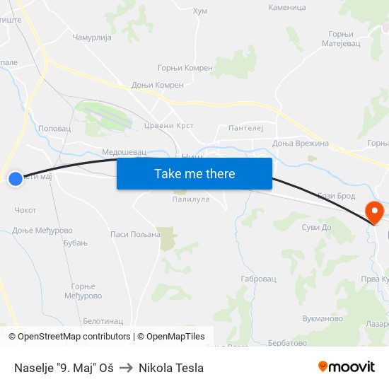 Naselje "9. Maj" Oš to Nikola Tesla map