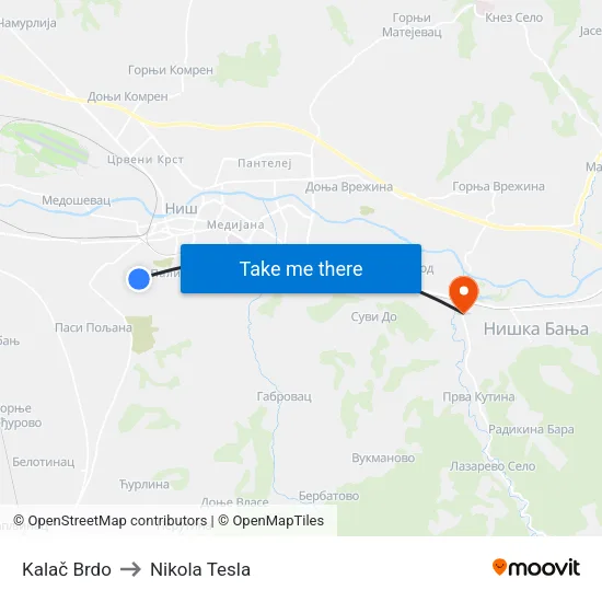 Kalac Hill to Nikola Tesla Street map