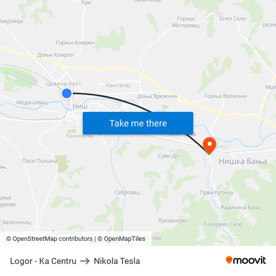 Logor - Ka Centru to Nikola Tesla map