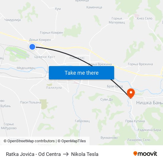 Ratka Jovića - Od Centra to Nikola Tesla map