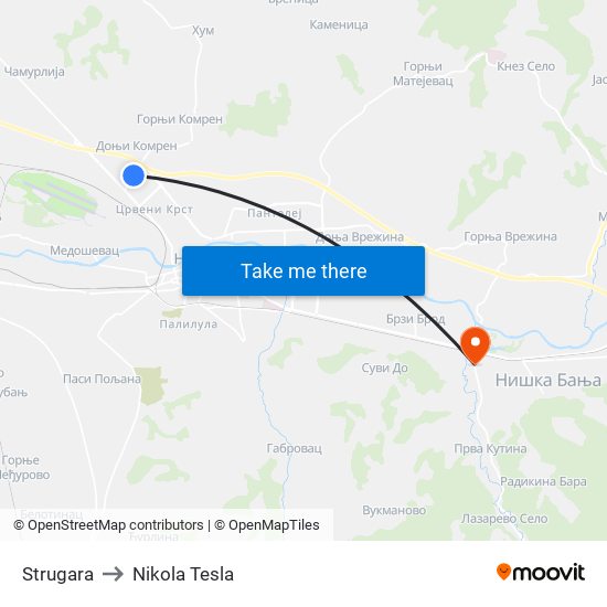 Strugara to Nikola Tesla map