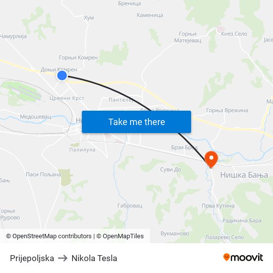 Prijepoljska to Nikola Tesla map