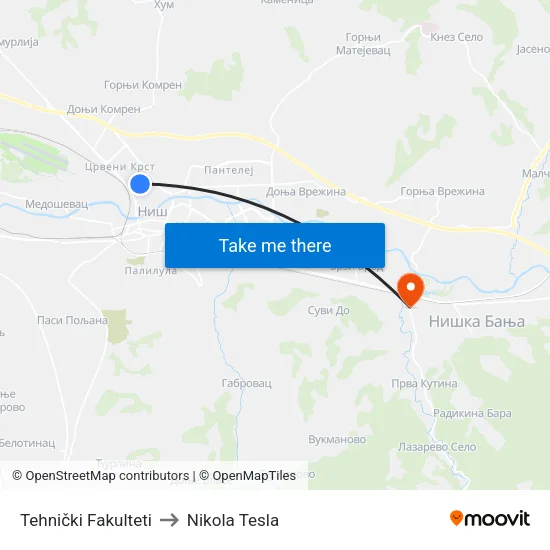 Technical Faculties to Nikola Tesla Street map