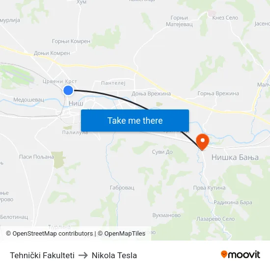 Technical Faculties to Nikola Tesla Street map