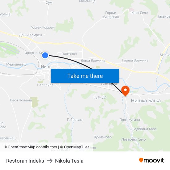 Restoran Indeks to Nikola Tesla map