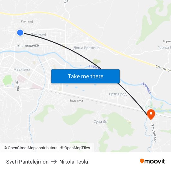 Sveti Pantelejmon to Nikola Tesla map