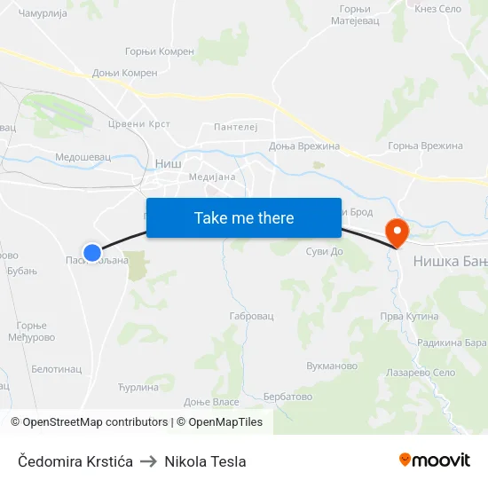 Cedomir Krstic Street to Nikola Tesla Street map