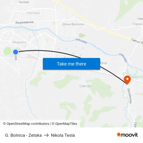 General Hospital - Zetska to Nikola Tesla Street map