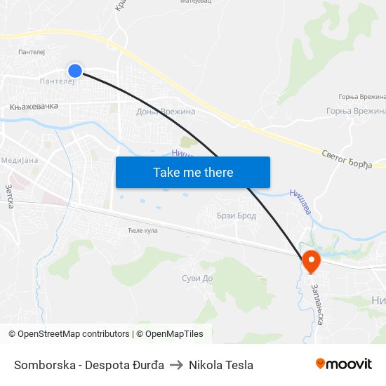 Somborska - Despota Đurđa to Nikola Tesla map