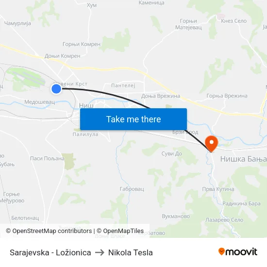 Sarajevska - Engine House to Nikola Tesla Street map