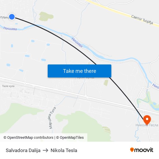 Salvadora Dalija to Nikola Tesla map