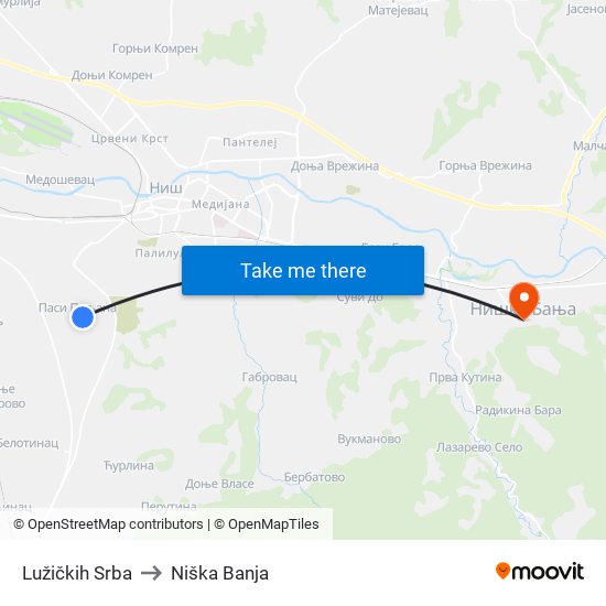 Lužičkih Srba to Niška Banja map