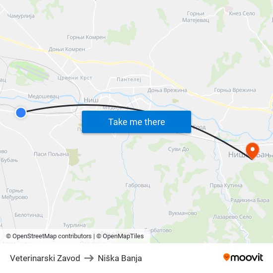 Veterinarski Zavod to Niška Banja map