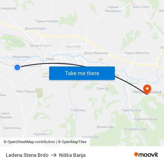 Ledena Stena Brdo to Niška Banja map