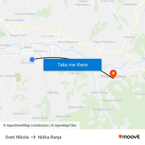 Sveti Nikola to Niška Banja map