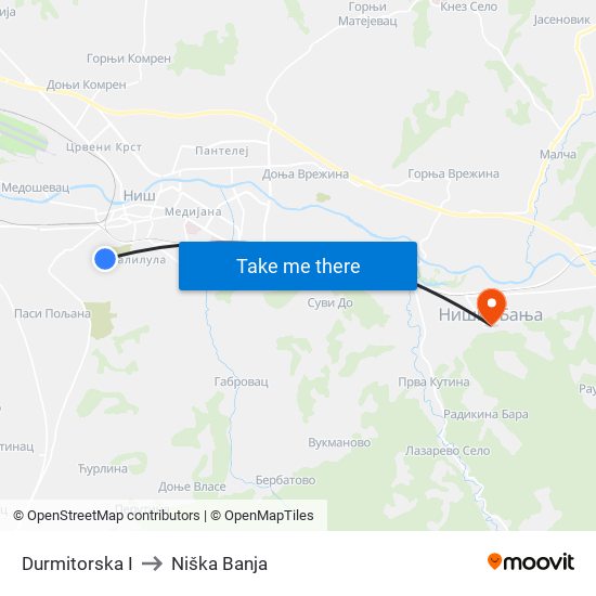 Durmitorska I to Niška Banja map