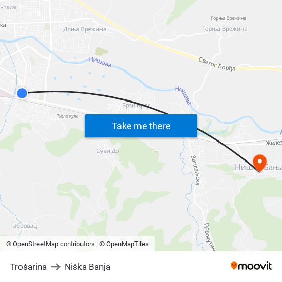 Trošarina to Niška Banja map