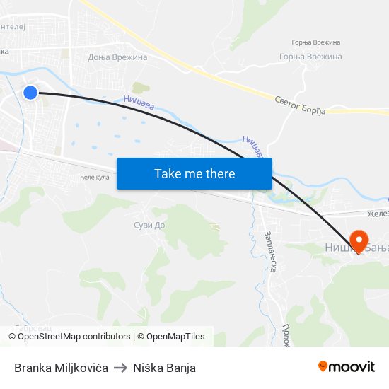 Branka Miljkovića to Niška Banja map