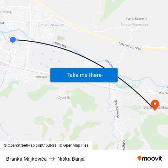 Branka Miljkovića to Niška Banja map