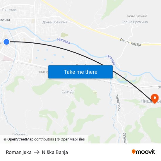 Romanijska to Niška Banja map