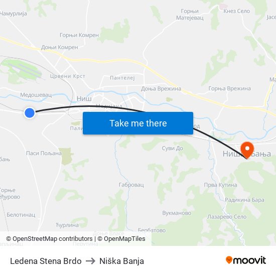 Ledena Stena Brdo to Niška Banja map