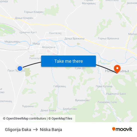 Gligorija Đaka to Niška Banja map