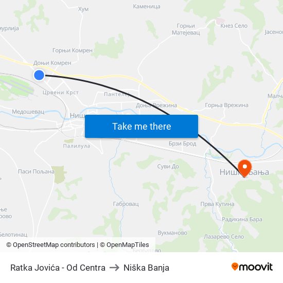 Ratka Jovića - Od Centra to Niška Banja map