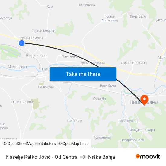 Naselje Ratko Jović - Od Centra to Niška Banja map