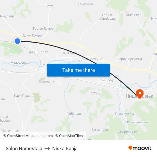 Salon Nameštaja to Niška Banja map