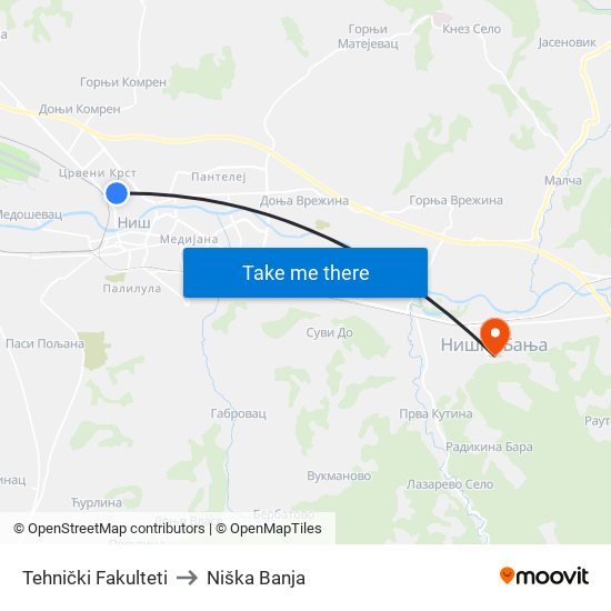 Tehnički Fakulteti to Niška Banja map