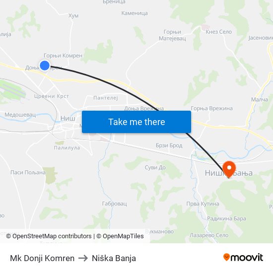 Mk Donji Komren to Niška Banja map