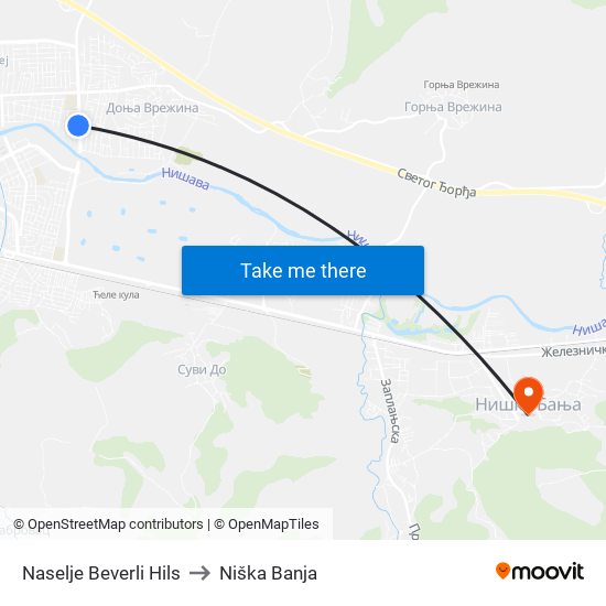 Naselje Beverli Hils to Niška Banja map