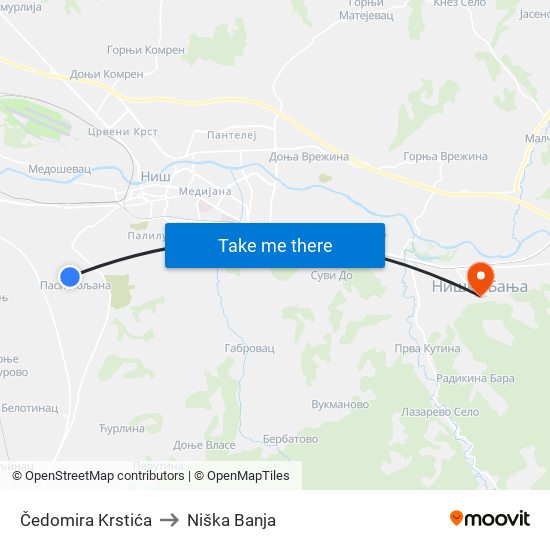 Čedomira Krstića to Niška Banja map