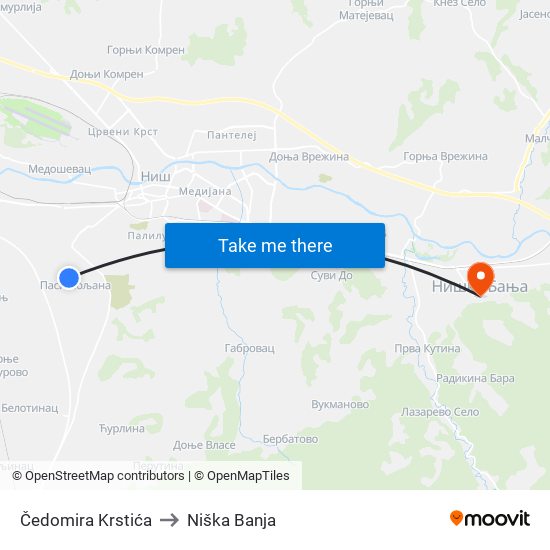 Čedomira Krstića to Niška Banja map