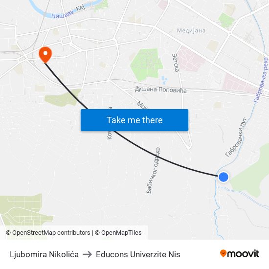 Ljubomira Nikolića to Educons Univerzite Nis map